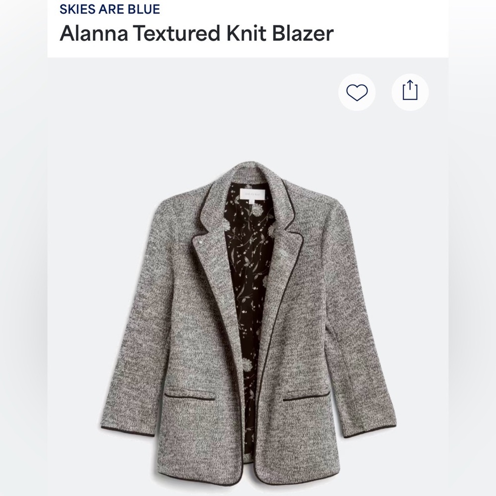 Skies Are Blue Alanna Textured Knit Blazer - Size Small, Grey